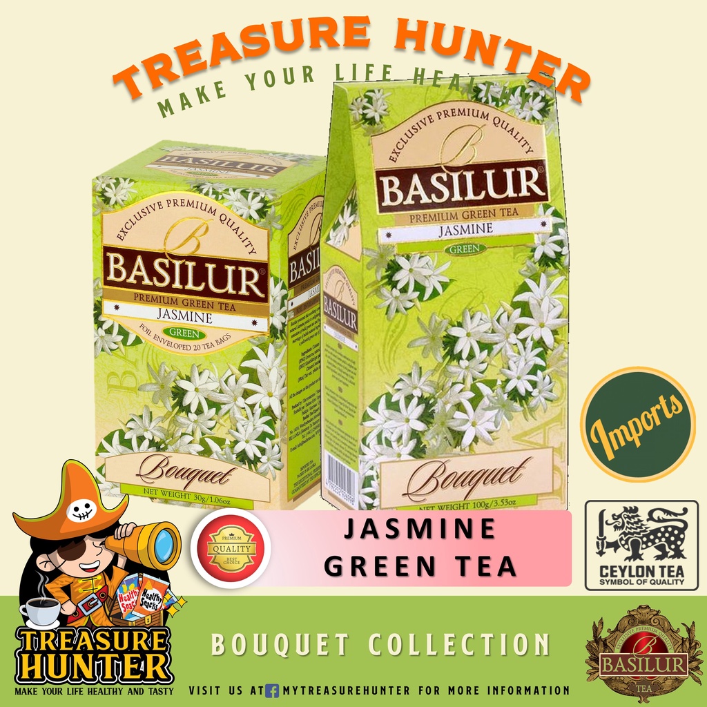 Basilur Bouquet Jasmine Green Tea 25 Individual Foil Wrapped Tea Bag ...