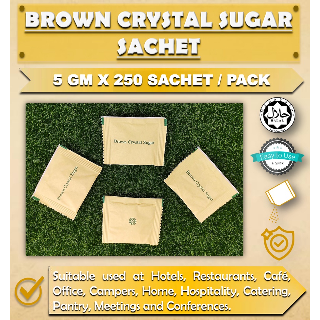 Brown Crystal Sugar Sachet (5gm X 250 Sachet) / HALAL Logo / Individual