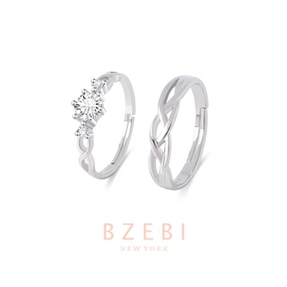BZEBI 2pcs Platinum Couple Ring Diamond Twinned Band with Exclusive Box 278r