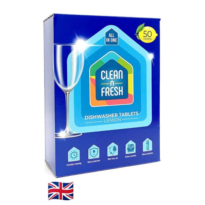 Clean N Fresh Lemon All In One 50 Dishwasher Tablets imported from UK 🇬🇧