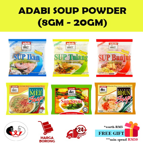 ADABI Serbuk Sup/Soup Powder [8g-20g] (Sup Ikan / Sup Tulang / Sup Bunjut / Mee Sup / Sup Sayur / Bihun Sup)