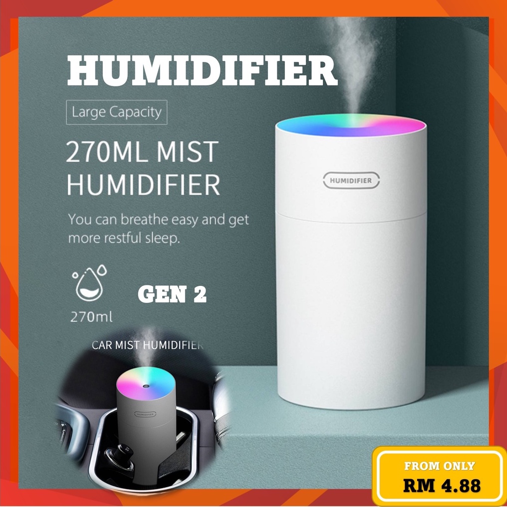 [READYSTOCK]7Colour Ultrasonic Humidifier USB Diffuser/Air Humidifier/Aroma oil Diffuser/Home Car/PelembapPembersihUdara