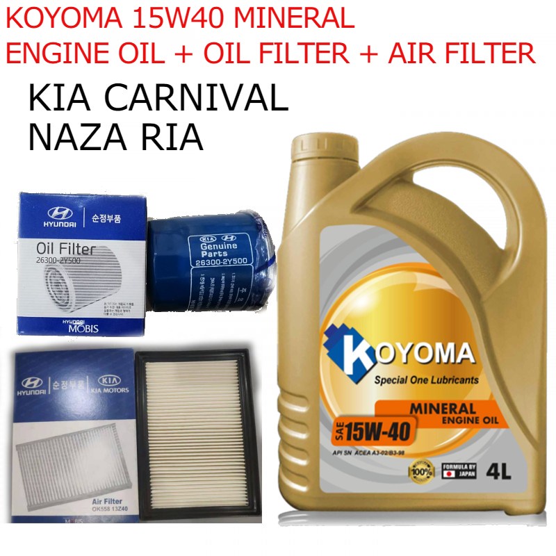 kIA CARNIVAL, NAZA RIA AIR FILTER + OIL FILTER + KOYOMA 15W40 MINERAL