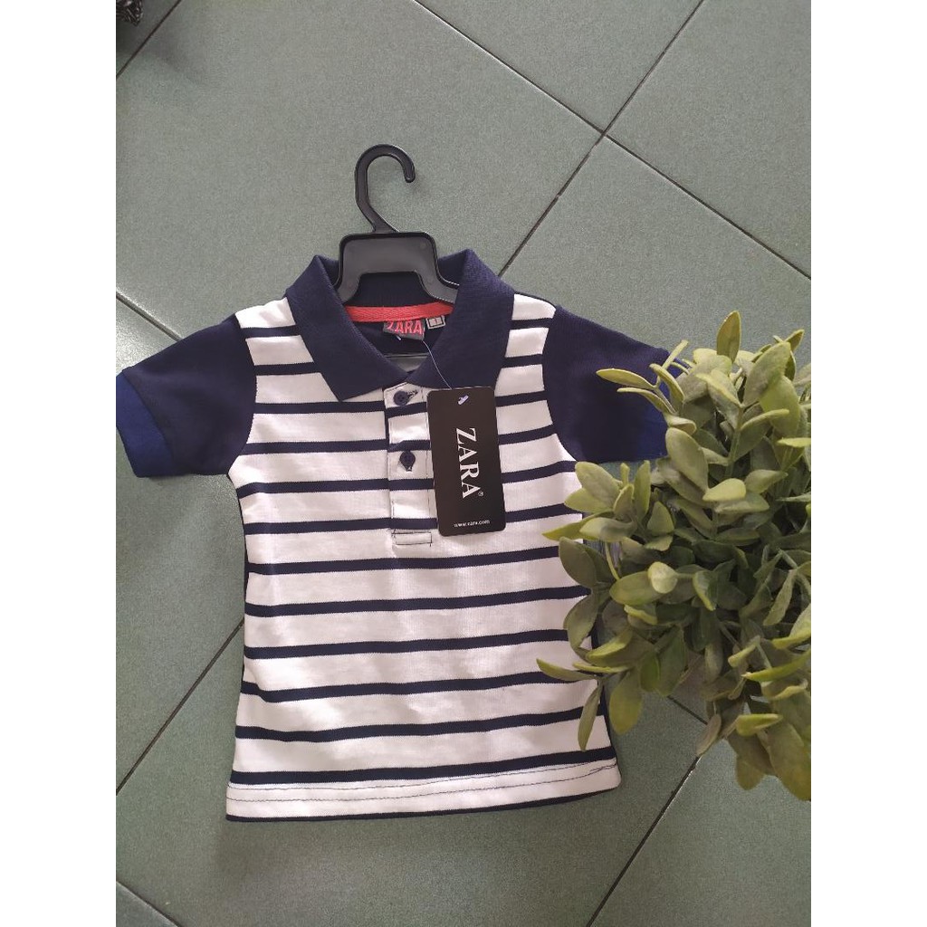 T-shirt Kolar Kanak-Kanak Lelaki (NEW). Stripes White Blue ZARA ...