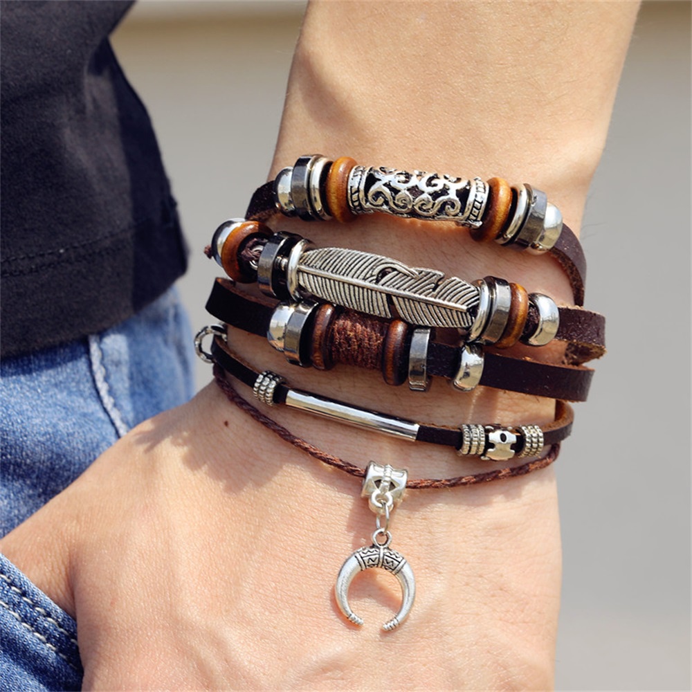 Pendant Multilayer Leather Bracelet Man Woman Charm Life Tree Jewelry Bangle Bijouterie