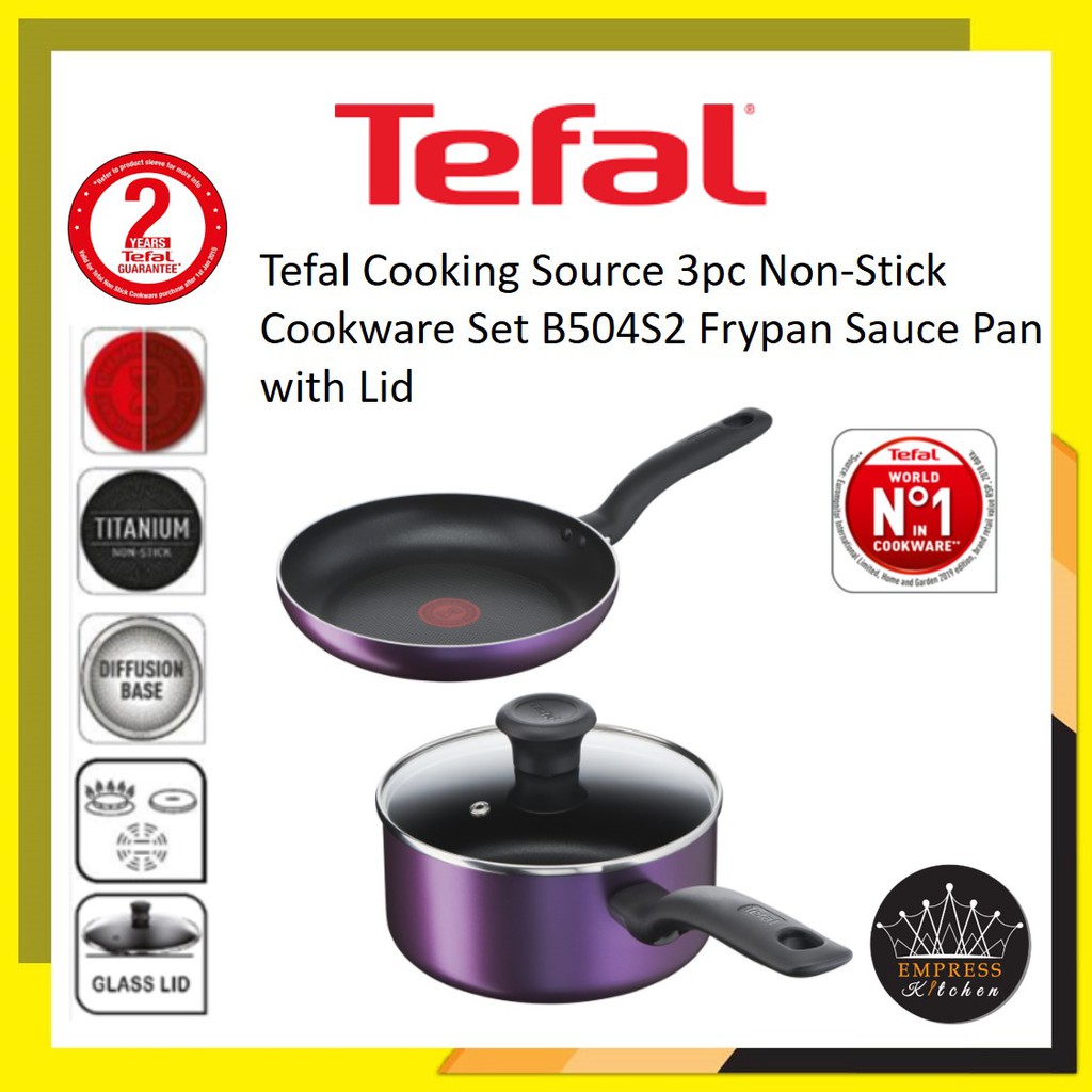 Tefal Cooking Source 3pc Non-Stick Cookware Set B504S2 Frypan Sauce Pan ...