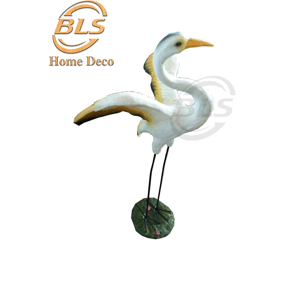 Polyresin Stork Bird Open Wings L Yellow White Burung