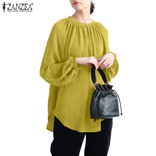 Image of ZANZEA Women Button Down Front Long Sleeve Elastic Cuff Solid Korea Blouse