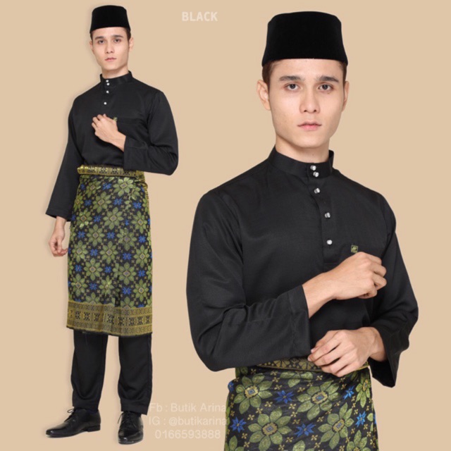  Baju  Melayu  Moden Slim Fit Hitam  Black Dewasa Ayah Bapa 