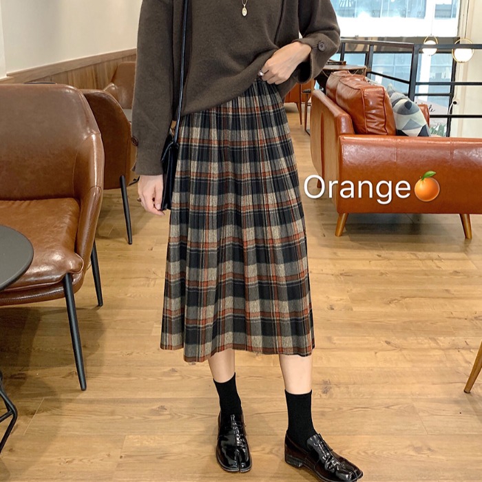 plaid pleated skirt midi