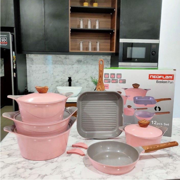 [READY STOK] NEOFLAM Ecolon Ceramic 12PC Set / Korea Cooking pots