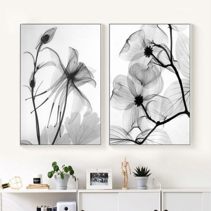 Nordic Black White Plant Abstract Flower Canvas Posters Prints Minimalist Wall Art Picture Shopee Malaysia