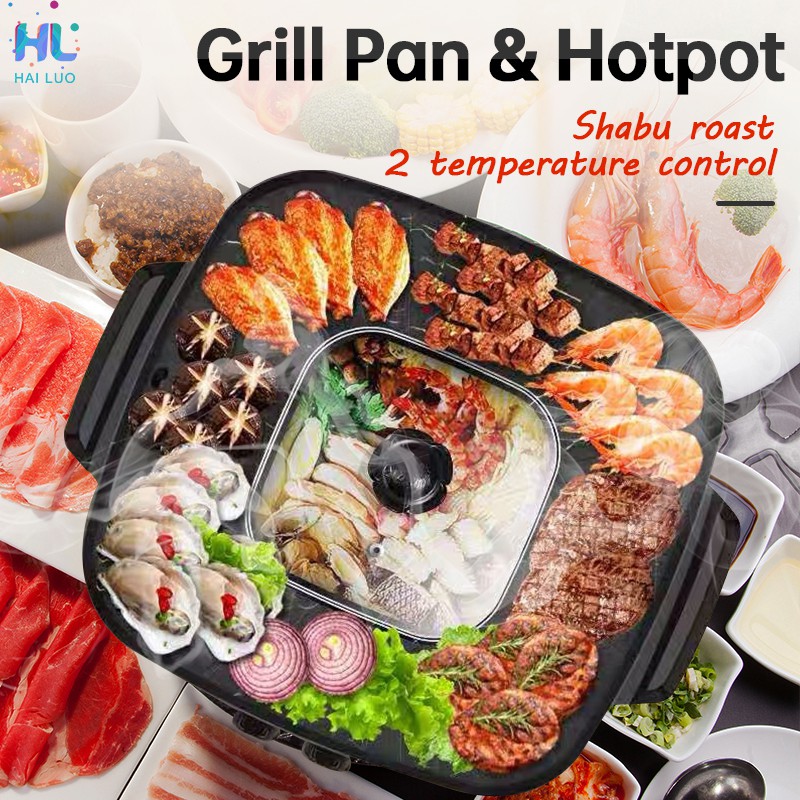 【Ship FM KL】2 In 1 BBQ Grill and Steamboat Hot Pot Shabu ...