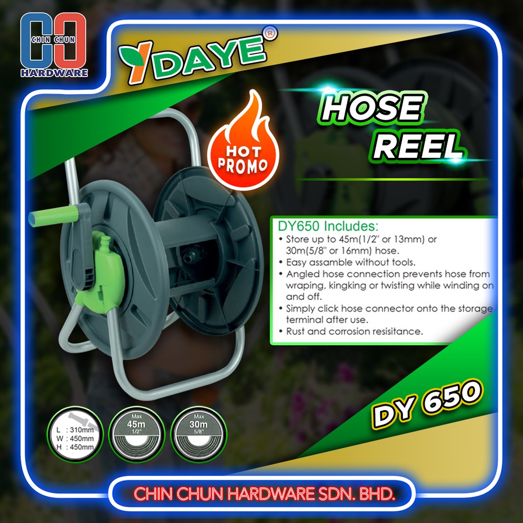 DAYE HOSE REEL DY 650 PORTABLE GARDENING HOSE REEL WITHOUT HOSE 3ARM