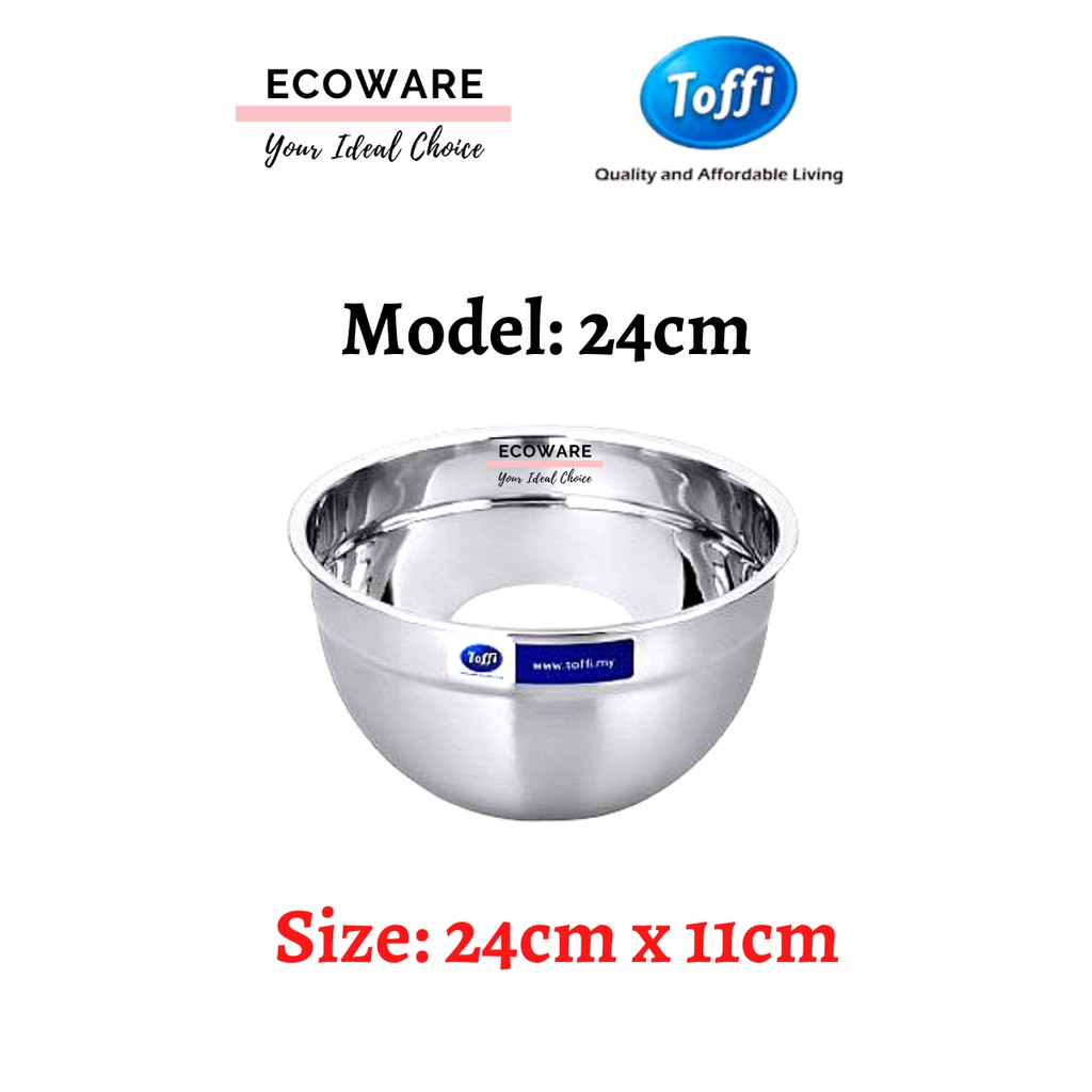 TOFFI Stainless Steel Deep Mixing Bowl Bakeware Flour Basin Salad Bowl 24cm/26cm/28cm/30cm