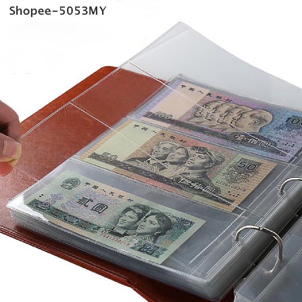 Shopee-5053MY 10Pcs Money Banknote Album Page Collecting Holder Sleeves 3-slot Loose Leaf Shopee-5053MY