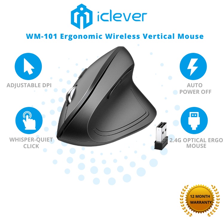 WM-101 Ergonomic Wireless Vertical Mouse, 2.4G Optical Ergo Mouse for Laptop, Computer, Desktop, Windows etc