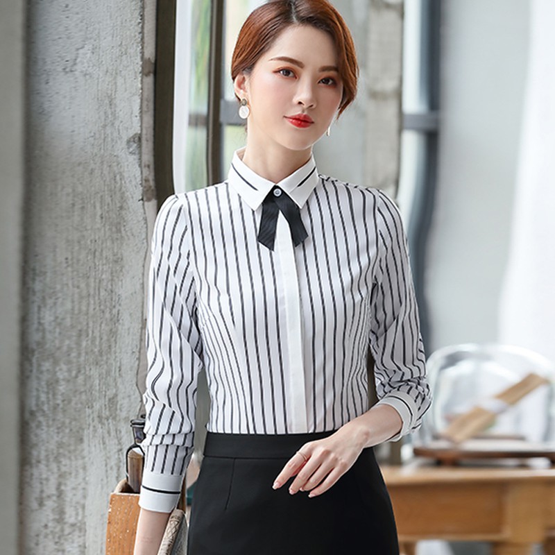 Baju kemeja profesional wanita bergaris baju kerja lengan Baju kemeja profesional wanita bergaris baju kerja lengan