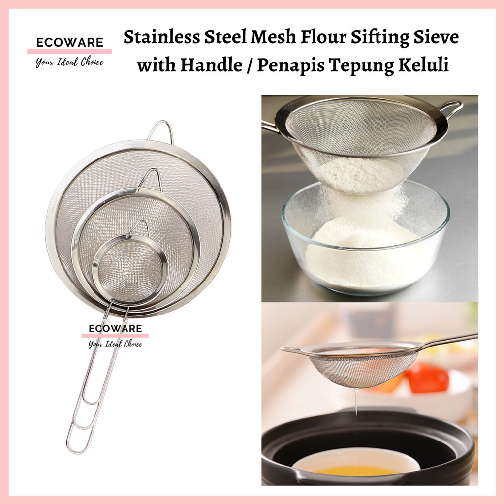 Stainless Steel Mesh Flour Sifting Sieve with Handle (12cm/14cm/16cm/18cm) / Penapis Tepung Keluli