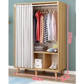 Wood sliding wardrobe storage unisex indoor home bedroom furniture simple modern trendy INS look Almari baju moden