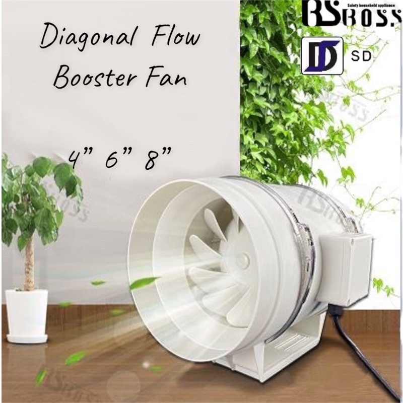 [Ready Stock] BSBOSS / SD Brand 4/6/8 inch Inline Duct fan Diagonal flow pressurized Exhaust Fan Ventilation Booster Fan