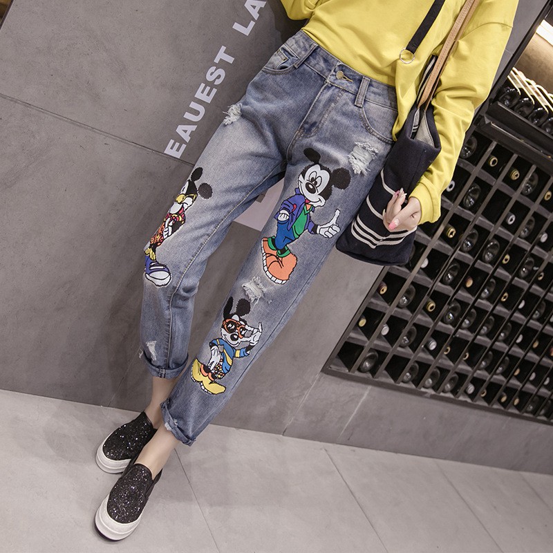 cartoon printed jeans for womens