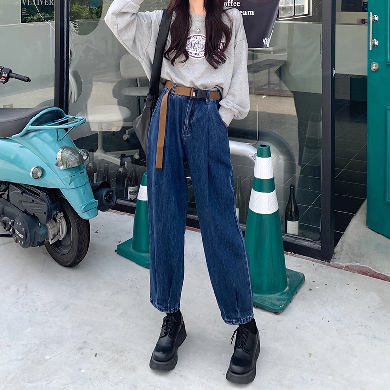 01477 New Style High-Waist Straight-Leg Denim Pants 45434