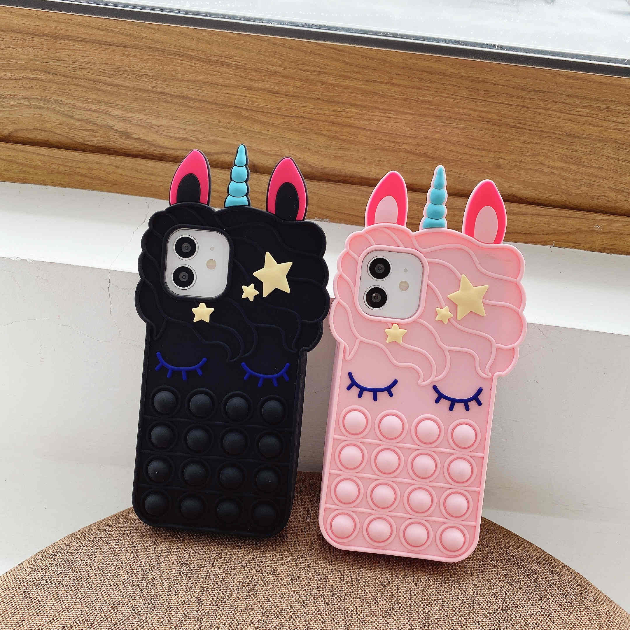 Unicorn Pop It Push Bubble Phone Case Stress Relief Fidget Toy For Iphone 12 Pro Mini 11 Xs Max Xr 7 8 Plus With Pendant Cover Shopee Malaysia