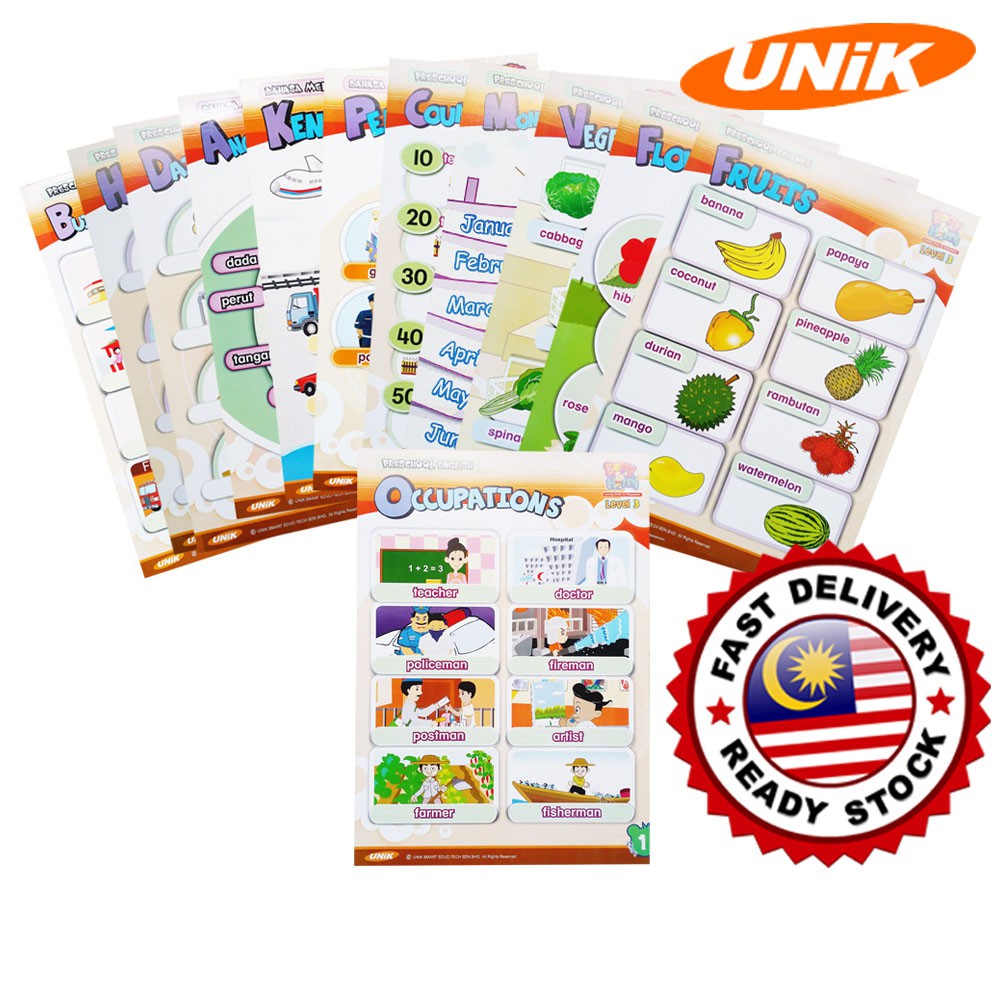 Unik Poster Chart Preschool Early Childhood Learning 3 English Maths Bahasa Melayu Science Carta Prasekolah Shopee Malaysia