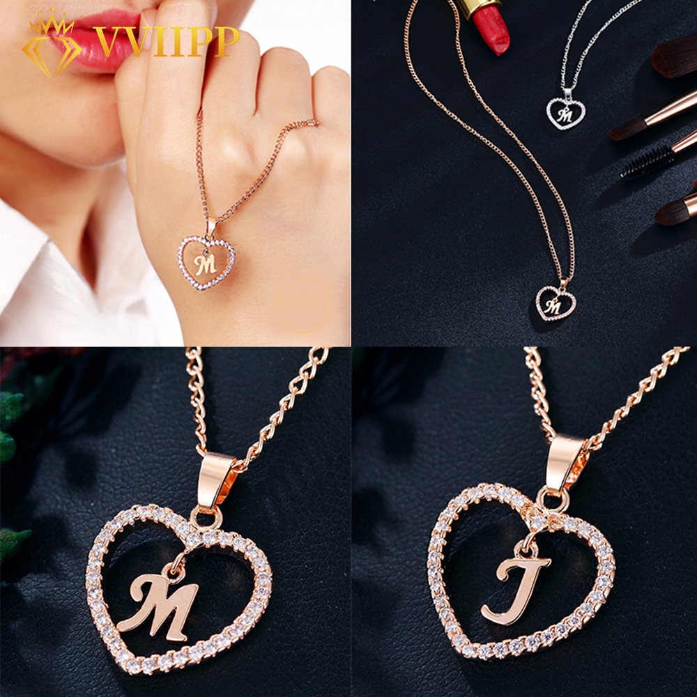 Ms A Z Jewelry Love Crystal Pendant Letter Necklace Romantic Gold Zircon Accessories Shopee Malaysia