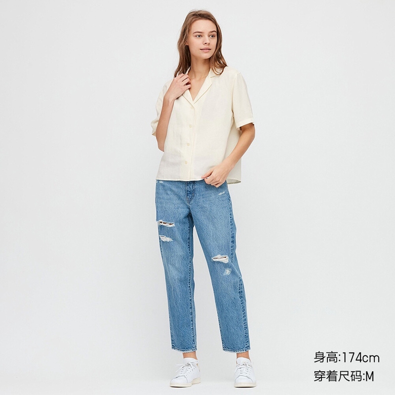 In Stock 5 Colour Uniqlo Summer Women Linen Blend Open Necked Shirt Short Sleeve Retro Shirt 425 468 Shopee Malaysia