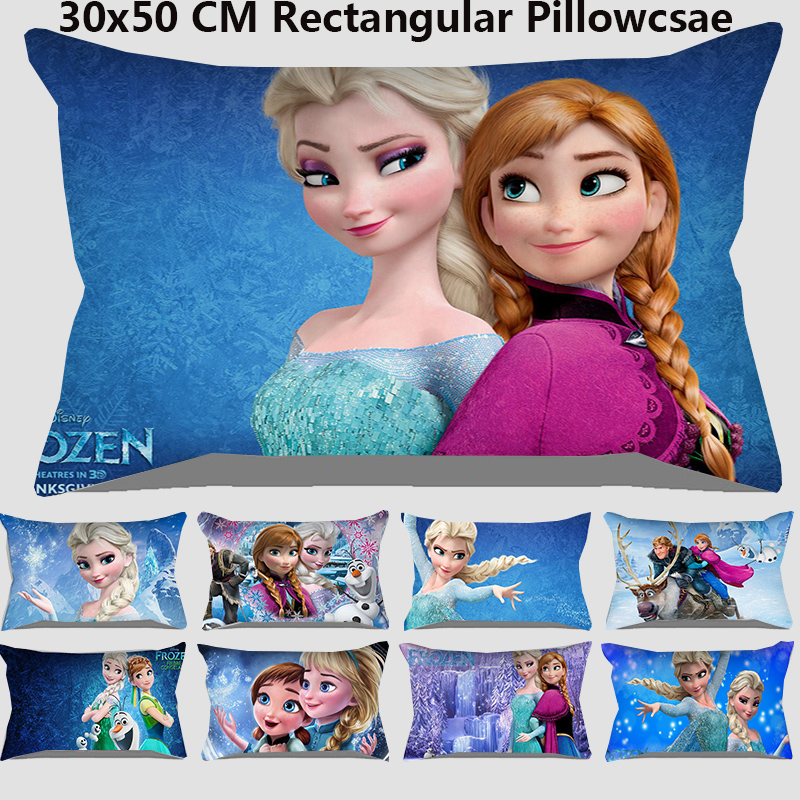 Cute Cartoon Frozen Single Side Printing Polyester Rectangular Throw Pillow Cases Car Cushion Cover Sofa Home Decorative Pillowcase (Without Pillow Inner)30x50CM