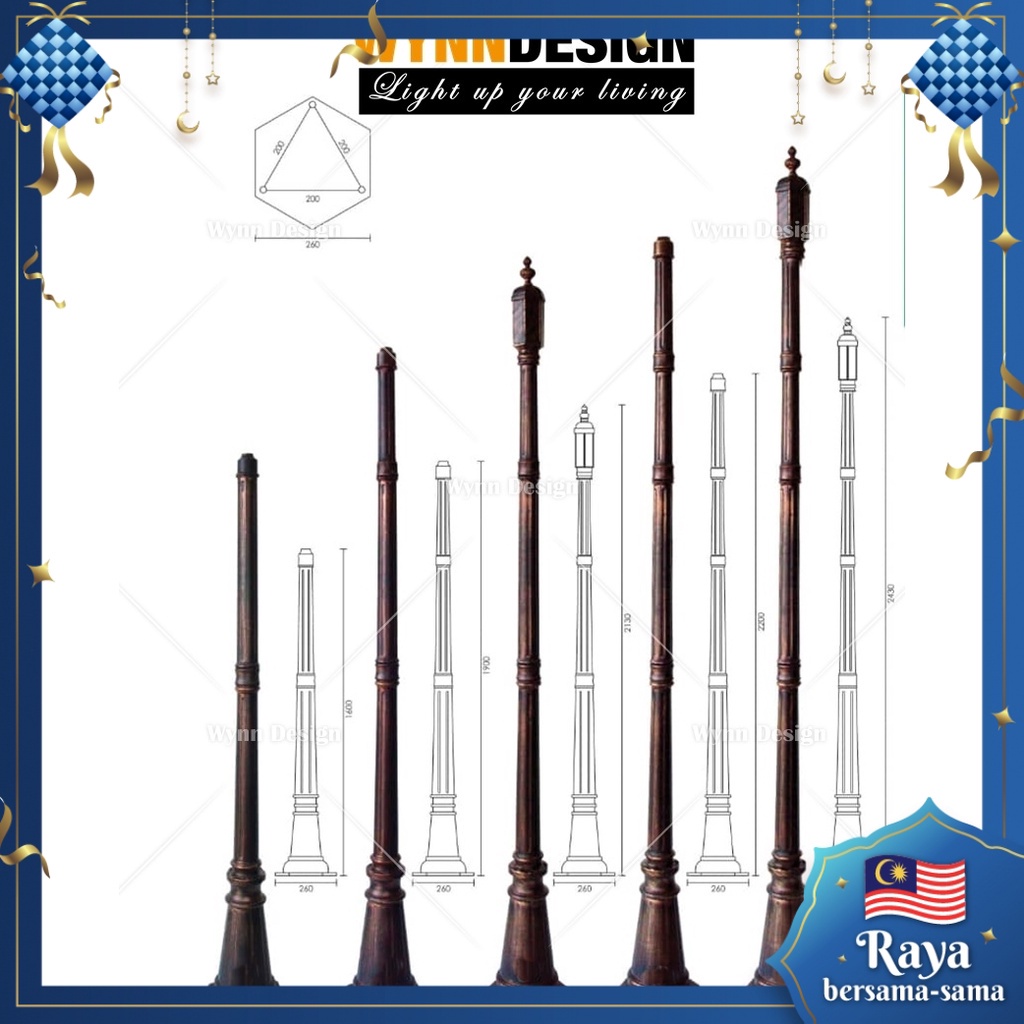 Wynn Design Outdoor Pole Only Lampu Taman Tiang Sahaja Tiang Lampu 