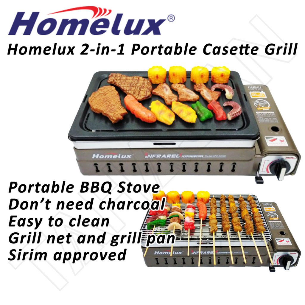 Homelux Portable 2in1 Cassette Grill with Grill Pan Infrared Camping