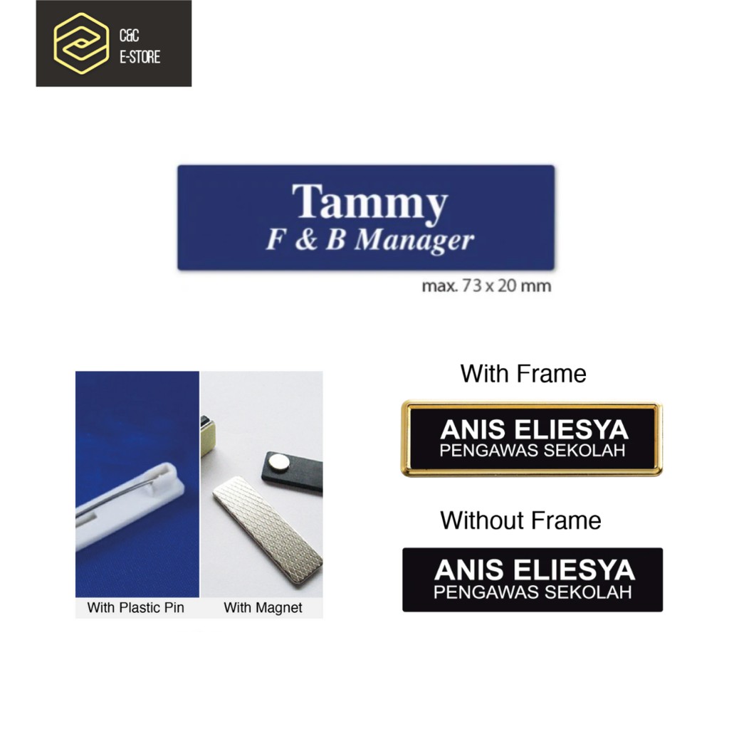 [Ready Stock] Custom Made Name Tag 9 | 20mm x 73mm | Engraved Personalised Plastic Pin Magnet Nama Epoxy Frame