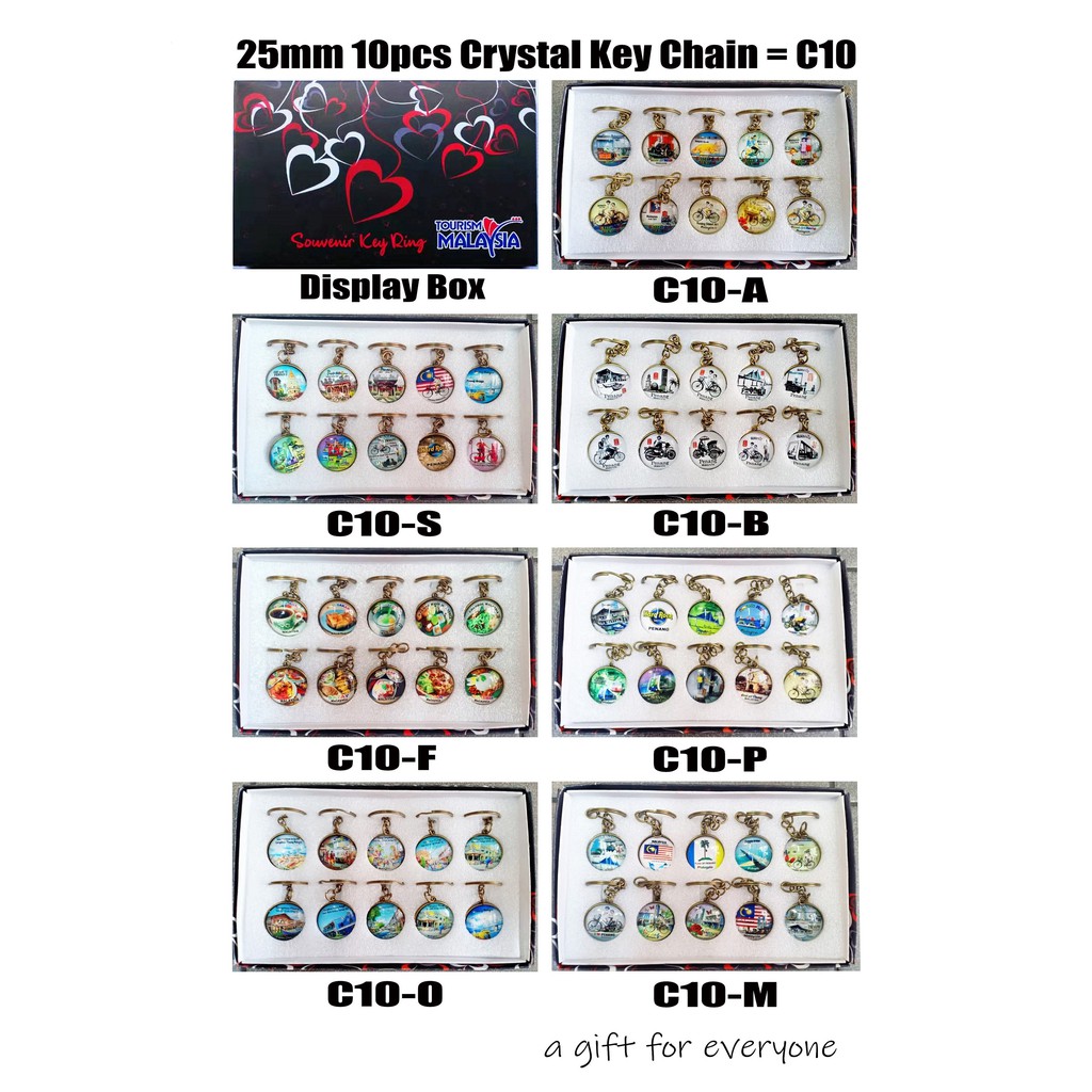 EX-STOCK.my ! PENANG SOUVENIR-Crystal Key Ring Set 10pcs/PENANG HERITAGE STREET ART KEYCHAIN/GIFT ITEM 槟城旅游纪念品-马来西亚钥匙扣套装