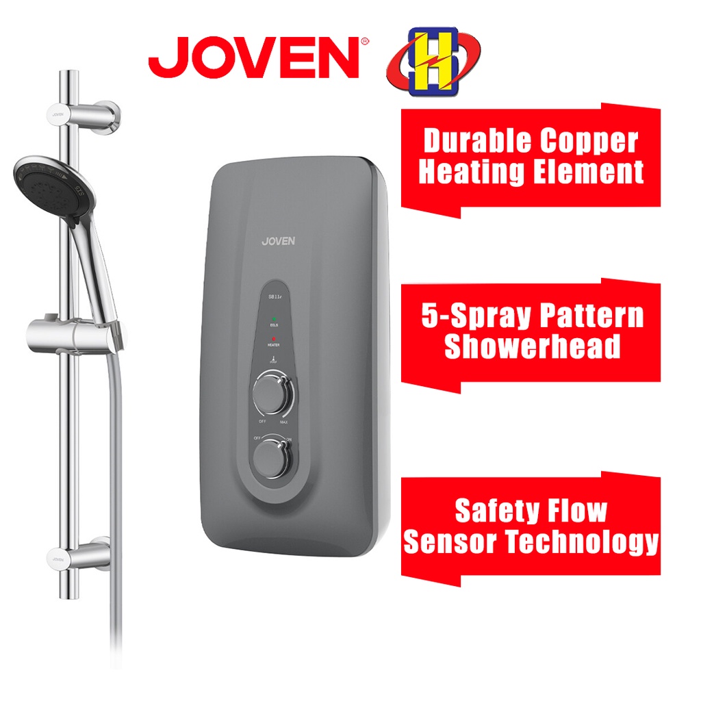 Joven Water Heater (Non-Pump/Dark Grey) SB11 Series 5-Spray Patern Showerhead Instant Water Heater SB11e