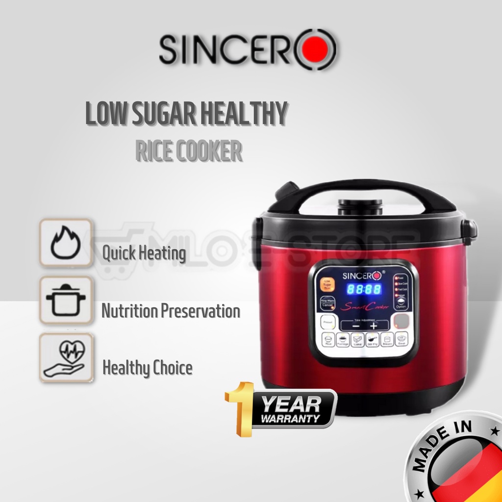 [Milo.Estore] Sincero Low Sugar Healthy Multifunction 6L Smart Cooker with Non Stick Inner Pot Rice Cooker + FREEGift