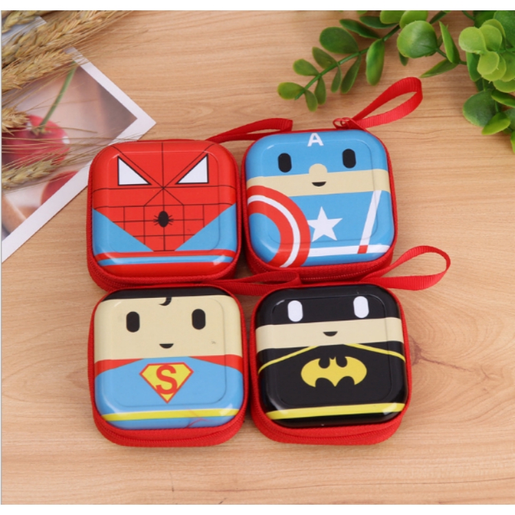 Super Hero Headphone Case Coin Purse Wallet Bag Superman Spiderman Batman Animee 