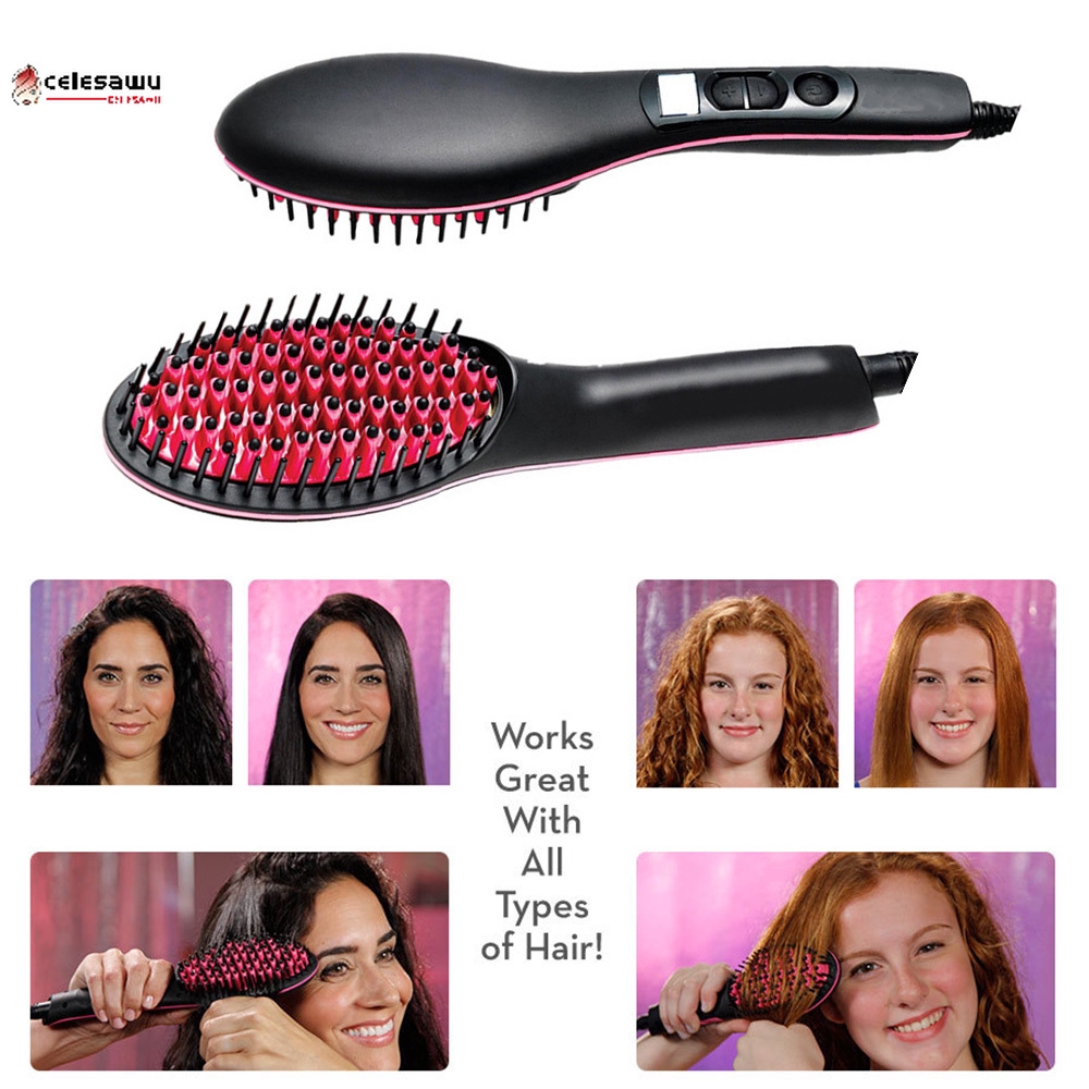 Ready Stock Auto Hair Straightener Brush Comb Simply Straight Lcd