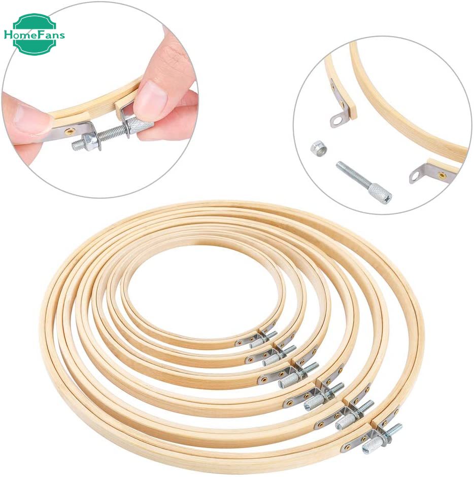 HF 6 Size Embroidery Hoops Wooden Round Adjustable Bamboo Circle Cross Stitch for Art Craft Handy Sewing Ramadan