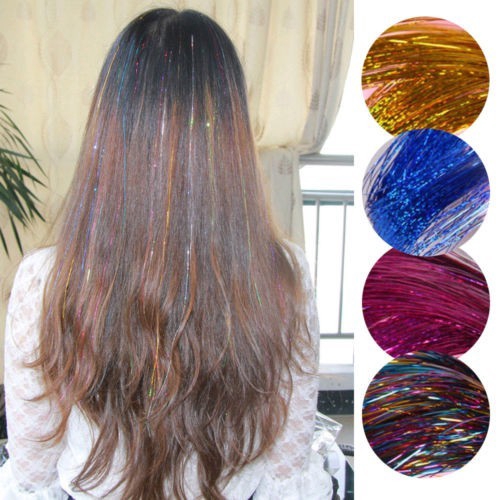 Colorful Hair Tinsel Sparkle Holographic Wig Glitter Extensions Party Highlight