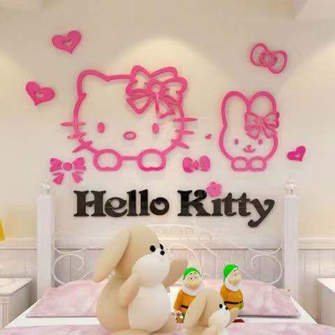 Ready Stock Hello Kitty 3d Acrylic Diy Wall Decor Sticker Wallpaper