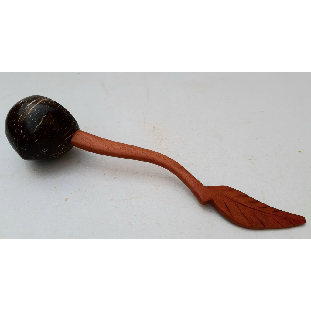 Coconut Shell Ladle Length 31 Cm. 6.3cm Wide Container For Water Dessert Or Scoop Made From Shell. With A Wooden Handle