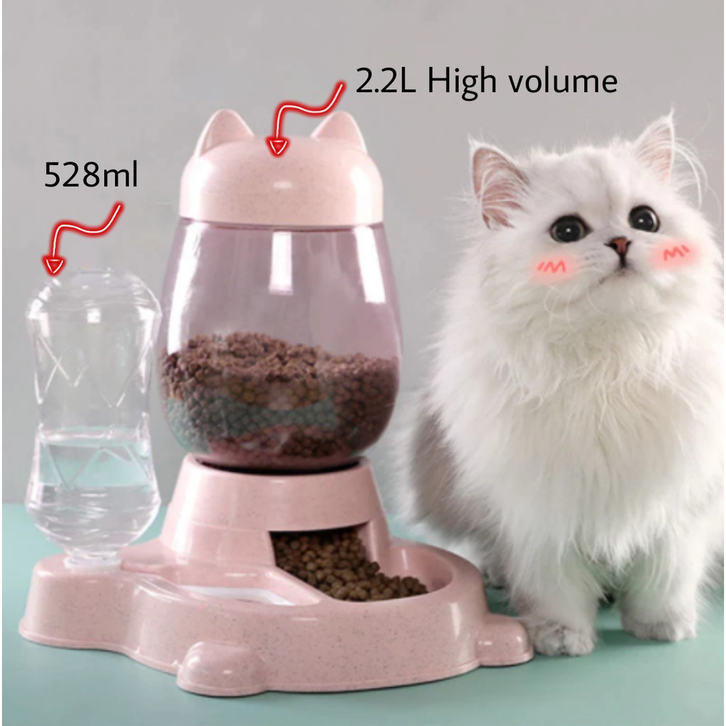 Buy 💥2.2L Cute 2in1 Automatic Pet Cat Food Feeder Waterer Kucing 