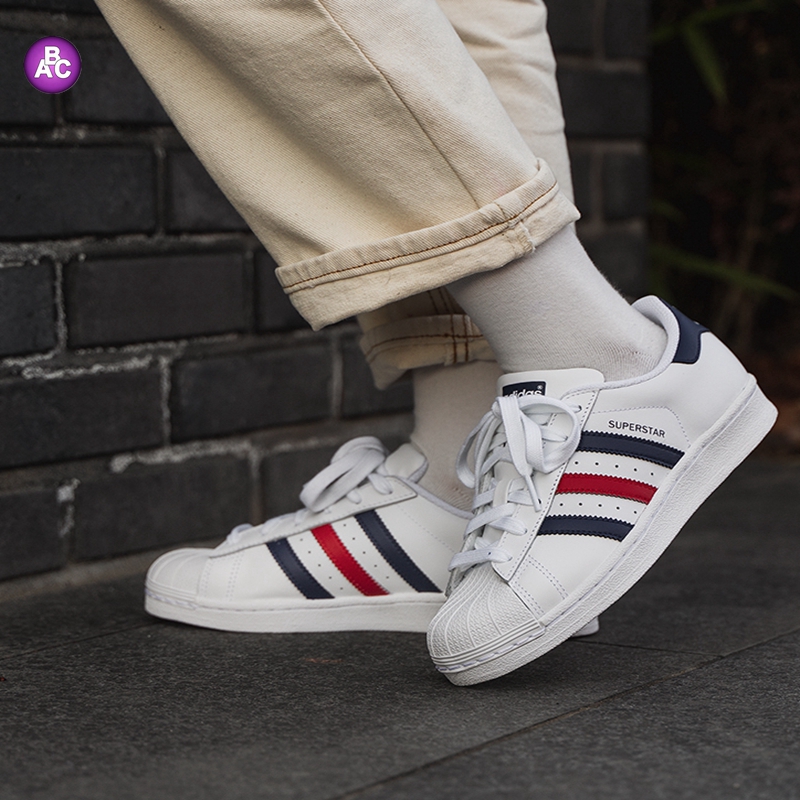 adidas superstar blue and red stripes