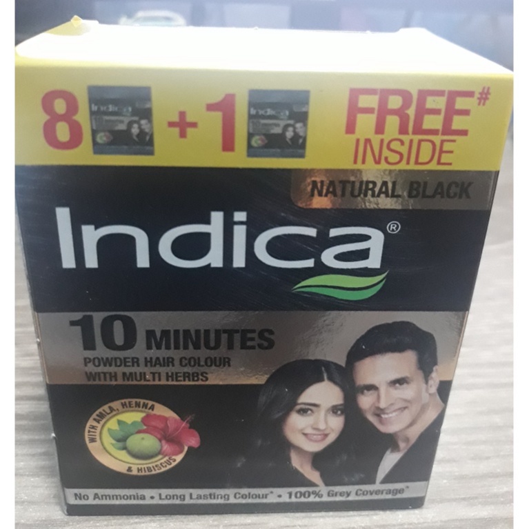 INDICA Herbal Hair Colour (Dye) - 10 Minutes With Amla, Henna & Hibiscus  NATURAL BLACK 45g Readystock | Shopee Malaysia