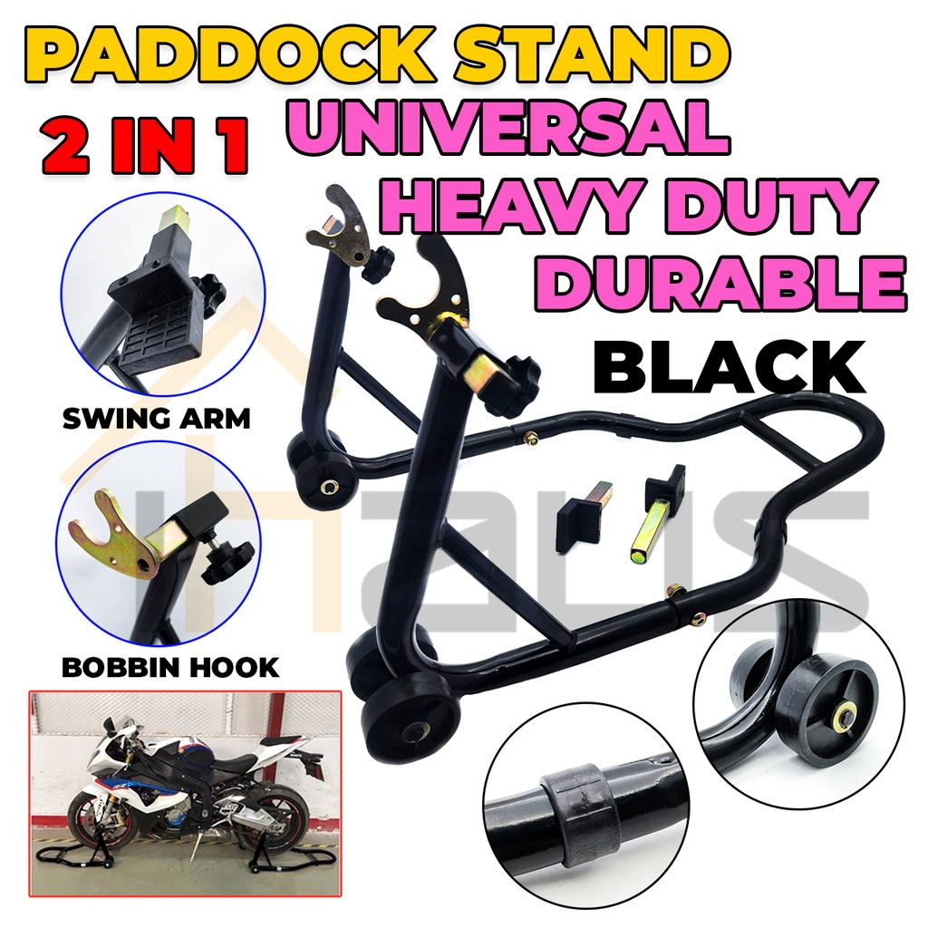 HEAVY DUTY UNIVERSAL PADDOCK STAND PADDOCK 2 IN 1 SWING ARM SPOOLS HOOK