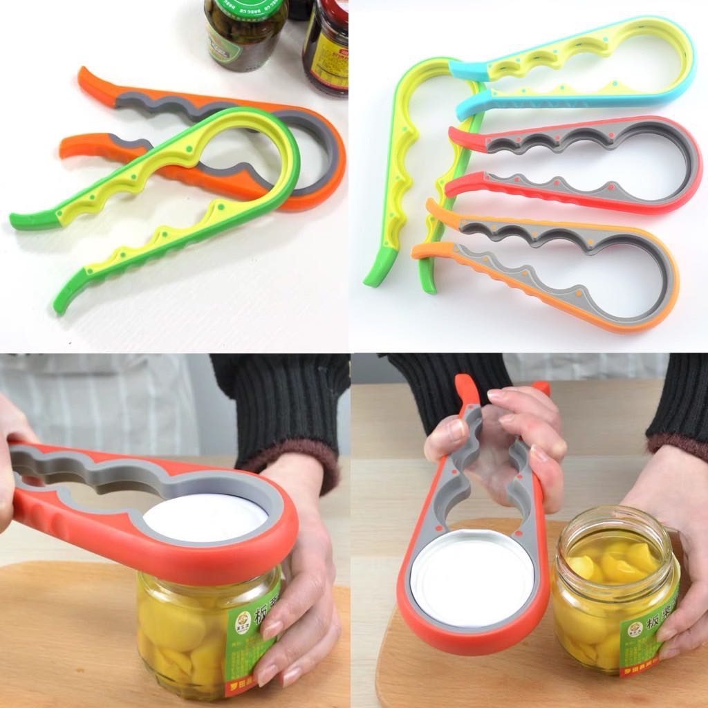 4 In 1 Handy Anti-slip Silicone Can Opener Lid Screw Cap Jar Bottle Gripper Wrench Twist Round shaped (Random Color)