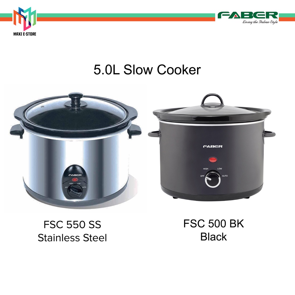 Faber FSC 500 BK (Black) / FSC 550 SS (Stainless Steel) 5 Liter Slow Cooker with Inner Ceramic Pot - FSC500BK / FSC550SS